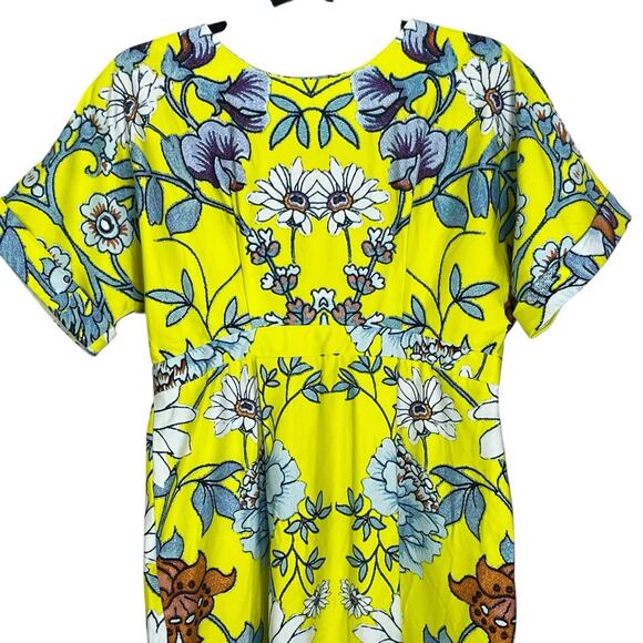 ASOS Wiggle Dress Sheath Size 6 Cotton Stretch Mirrored Floral Print Yellow NEW - Picture 9 of 13